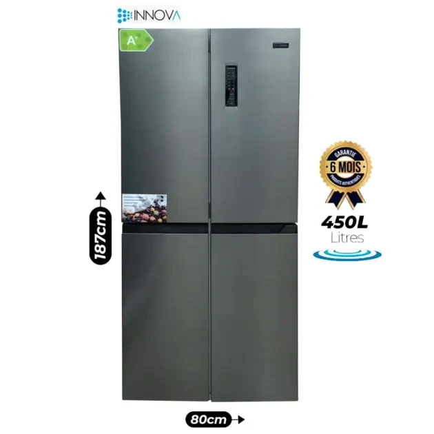 Réfrigérateur Américain INNOVA 450 L – IN 5474-D – Multi Portes – No Frost – Classe A+ – Réfrigérateur Haut + Congélateur bas – Gris – Garantie 06 Mois
